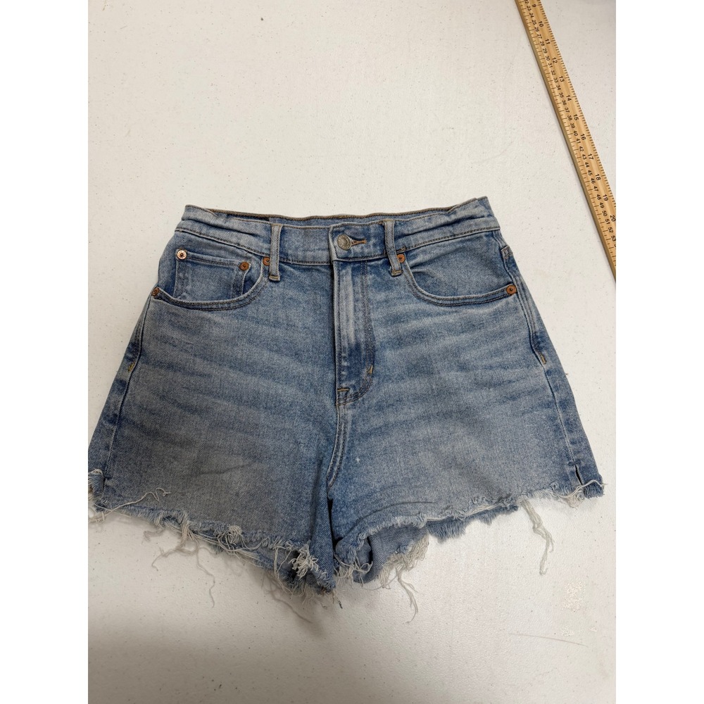 American Eagle High Waisted Stretch Denim Cut Off Shorts Light‎ Wash Blue Size 4